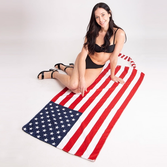 Red White Blue American USA Flag Tote Bag 2 in 1 Summer Beach Towel 4th of July - Picture 4 of 8